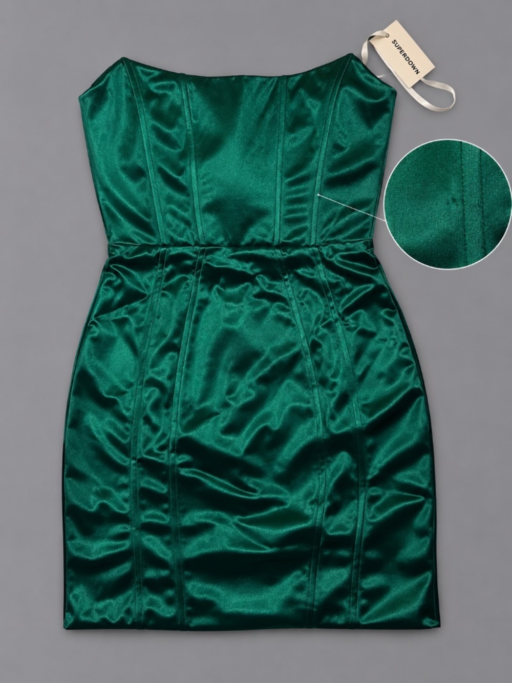 Superdown Green Satin Strapless Mini Dress – Size M